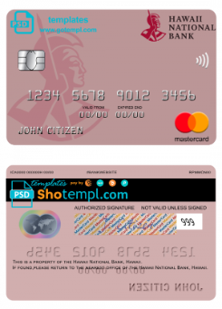 editable template, Hawaii National Bank mastercard template in PSD format, fully editable