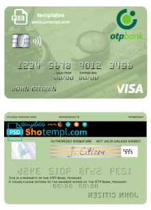 editable template, Hungary OTP Bank visa card template in PSD format, fully editable