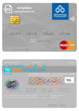 editable template, India Indian Overseas Bank mastercard template in PSD format, fully editable