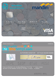 editable template, Indonesia Bank Mandiri visa card template in PSD format, fully editable