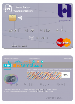 editable template, Iran Bank Saderat bank mastercard template in PSD format, fully editable