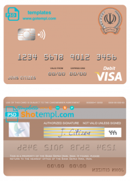editable template, Iran Sepah bank visa card template in PSD format, fully editable