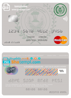 editable template, Iraq Rafidain bank mastercard card template in PSD format, version 2