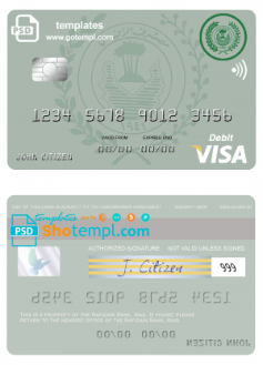 editable template, Iraq Rafidain bank visa debit card template in PSD format, fully editable