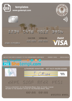 editable template, Iraq Rasheed Bank visa card template in PSD format, fully editable