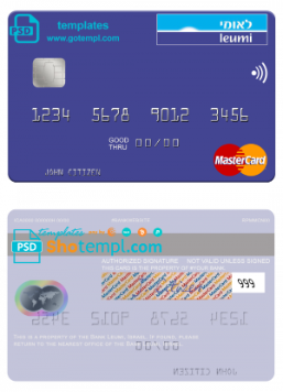 editable template, Israel Bank Leumi mastercard template in PSD format, fully editable