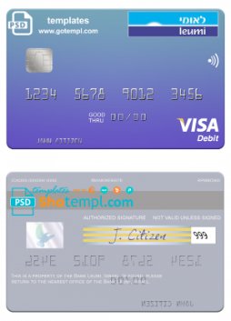 editable template, Israel Bank Leumi visa card template in PSD format, fully editable