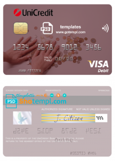 editable template, Italy UniCredit Bank visa card fully editable template in PSD format