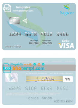 editable template, Jamaica Sagicor Bank visa card fully editable template in PSD format