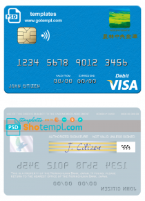 editable template, Japan Norinchukin Bank visa card fully editable template in PSD format