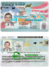 editable template, USA green card, permanent resident card template in PSD format, fully editable (2020 - present)