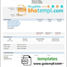 editable template, USA Alibaba invoice template in Word and PDF format, fully editable