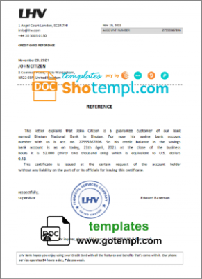 editable template, United Kingdom LHV bank account balance reference letter template in Word and PDF format