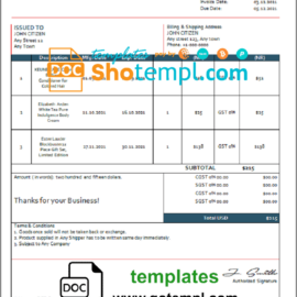 editable template, USA JD invoice template in Word and PDF format, fully editable