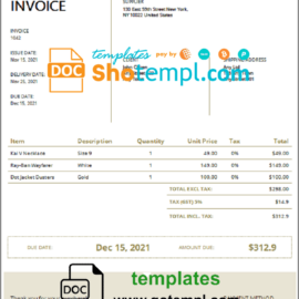 editable template, USA Louis Vuitton invoice template in Word and PDF format, fully editable