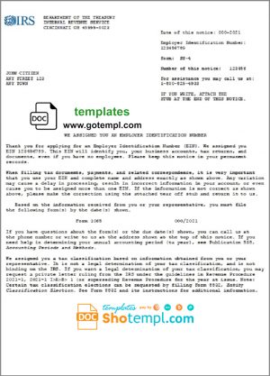 editable template, USA INTERNAL REVENUE SERVICE (IRS) Employer Identification Number (EIN) business registration template in Word and PDF format