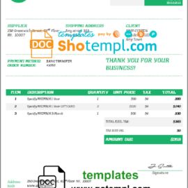 editable template, USA Spotify invoice template in Word and PDF format, fully editable