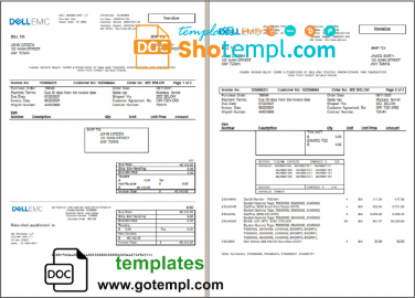 editable template, USA Dell Technologies invoice template in Word and PDF format, fully editable