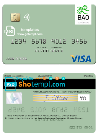 editable template, Guinea Bissau Banco Da Africa Ocidental visa card fully editable template in PSD format