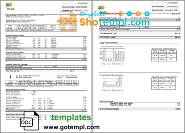 editable template, USA RG&E utility bill template in Word and PDF format (5 pages) - Image 2