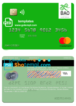 editable template, Guinea Bissau Banco Da Africa Ocidental mastercard credit card fully editable template in PSD format