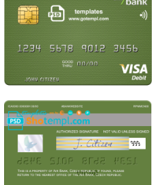 editable template, Czech Air Bank visa debit card template in PSD format