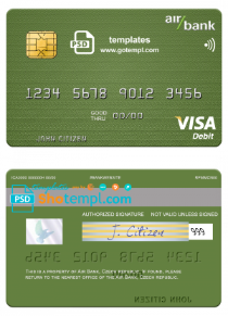 editable template, Czech Air Bank visa debit card template in PSD format