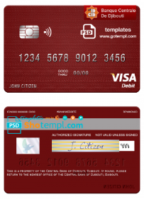editable template, Djibouti Central Bank of Djibouti visa debit card template in PSD format