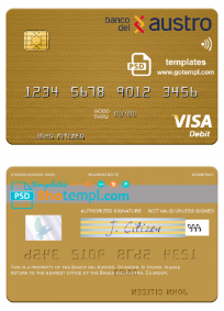 editable template, Ecuador Banco del Austro visa debit card mastercard template in PSD format