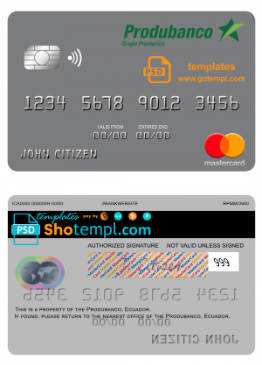 editable template, Ecuador Produbanco mastercard template in PSD format