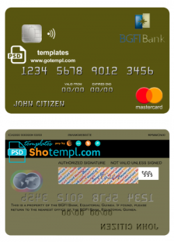 editable template, Equatorial Guinea BGFI Bank mastercard credit card template in PSD format