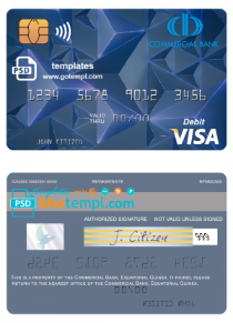 editable template, Equatorial Guinea Commerical bank Guinee Equatoriale visa debit card template in PSD format