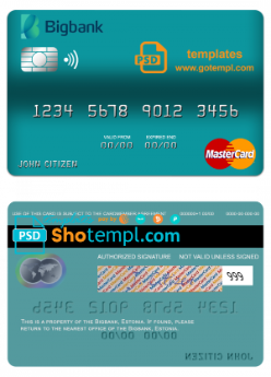 editable template, Estonia Bigbank mastercard credit card template in PSD format
