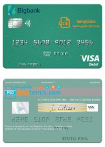 editable template, Estonia Bigbank visa debit card template in PSD format