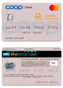 editable template, Estonia Coop Pank mastercard credit card template in PSD format