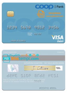 editable template, Estonia Coop Pank visa debit credit card template in PSD format