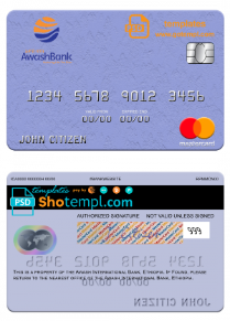 editable template, Ethiopia Awash International Bank mastercard credit card template in PSD format