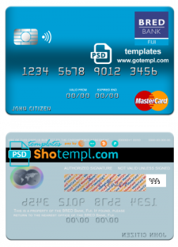 editable template, Fiji BRED Bank mastercard credit card template in PSD format