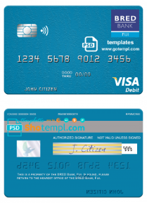 editable template, Fiji BRED Bank visa debit credit card template in PSD format