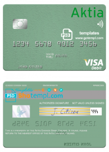 editable template, Finland Aktia Savings Bank visa debit card template in PSD format, fully editable