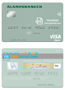 editable template, Finland Bank of Aland visa debit credit card template in PSD format