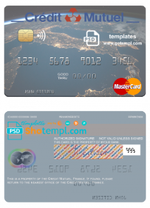 editable template, France Credit Mutuel Bank mastercard credit card template in PSD format