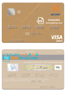 editable template, Gambia Access Bank visa debit card template in PSD format