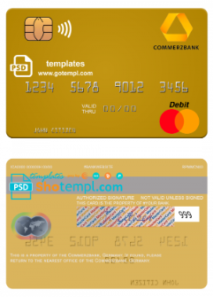 editable template, Germany Commerz Bank mastercard template in PSD format