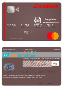 editable template, Germany Deka Bank mastercard template in PSD format