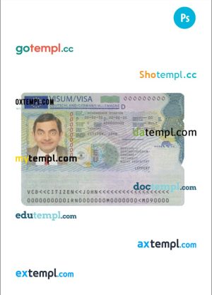 editable template, Germany Schengen visa template in PSD format, 2 PSD files fully editable, 2018 - present