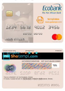 editable template, Ghana Ecobank Ghana mastercard template in PSD format