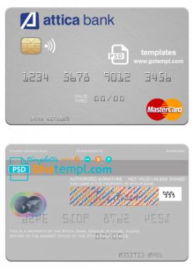 editable template, Greece Attica Bank mastercard credit card fully editable template in PSD format