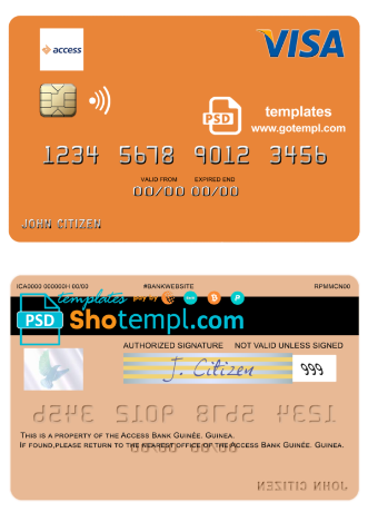 editable template, Guinea Access Bank Guinée visa card fully editable template in PSD format