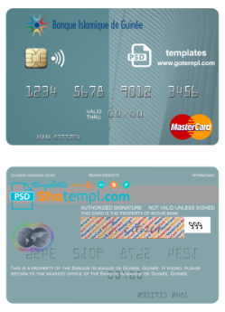 editable template, Guinea Banque Islmaique de Guinée mastercard credit card fully editable template in PSD format